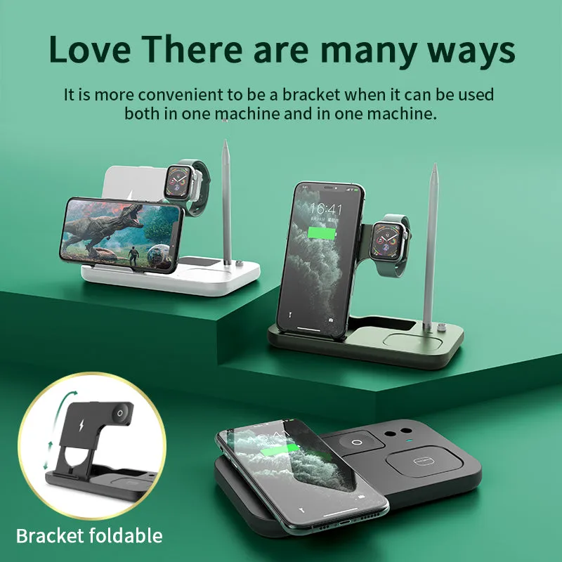 0W-01 4-in-1 Wireless Charger Desktop Wireless Charging Stand Dock for iWatch AirPods Apple Pencil Smartphones