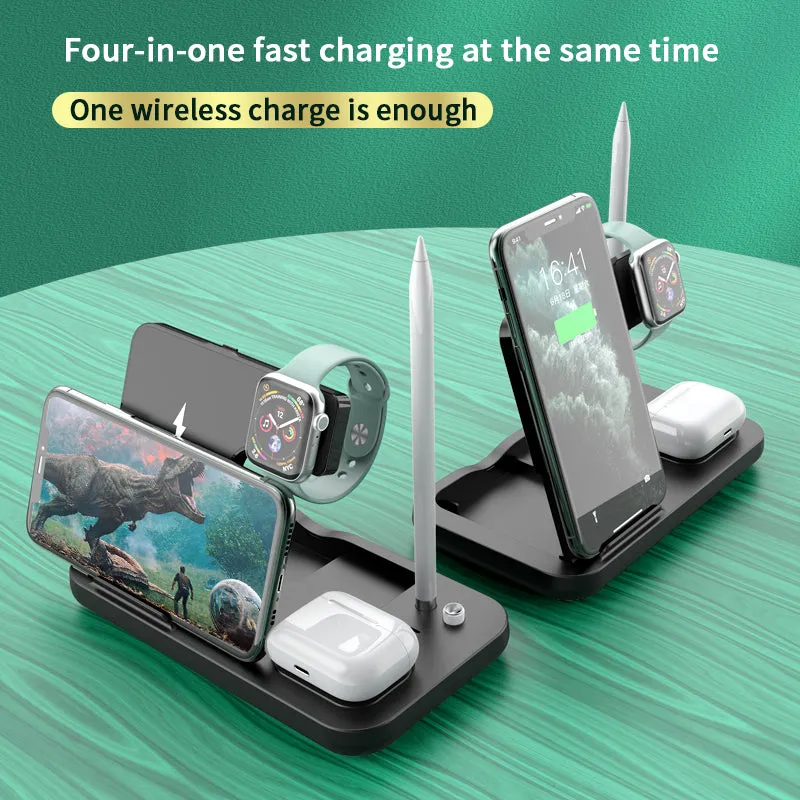 0W-01 4-in-1 Wireless Charger Desktop Wireless Charging Stand Dock for iWatch AirPods Apple Pencil Smartphones
