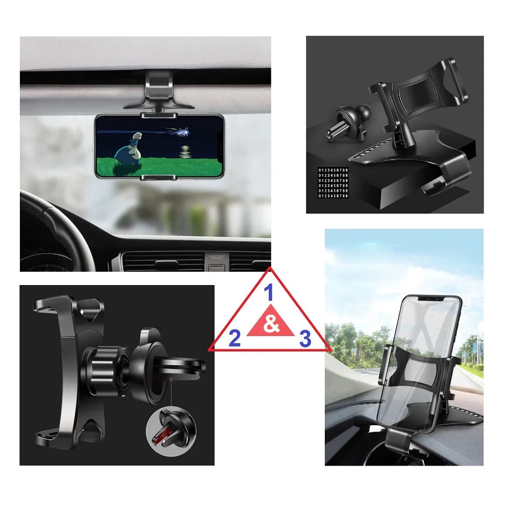 3 in 1 Car GPS Smartphone Holder: Dashboard / Visor Clamp   AC Grid Clip for LG F490L G3 Screen -A (LG Liger) - Black