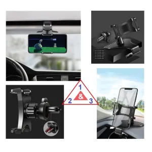 3 in 1 Car GPS Smartphone Holder: Dashboard / Visor Clamp   AC Grid Clip for LG F650K X Series X Screen 4G (2016) - Black