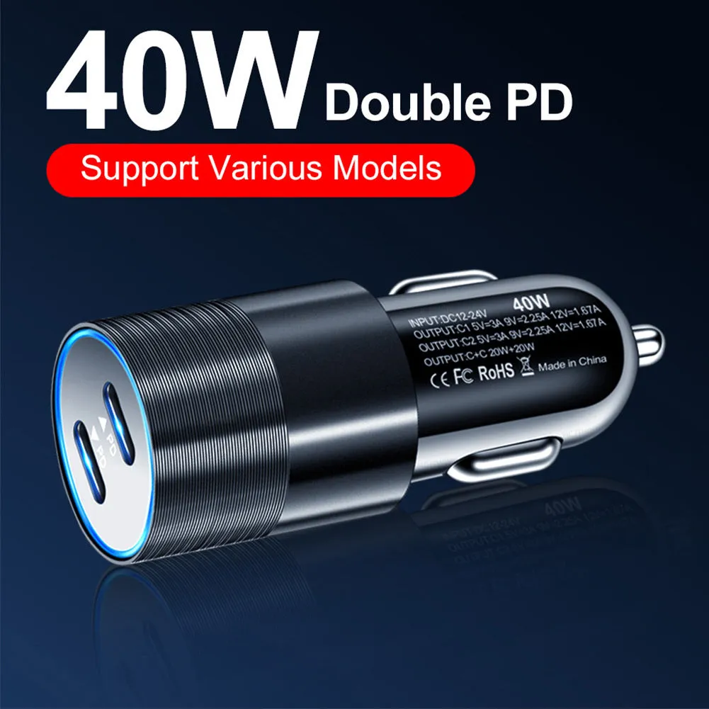 40w Quick Charger Type C Dual Port Fast Charging Station Double