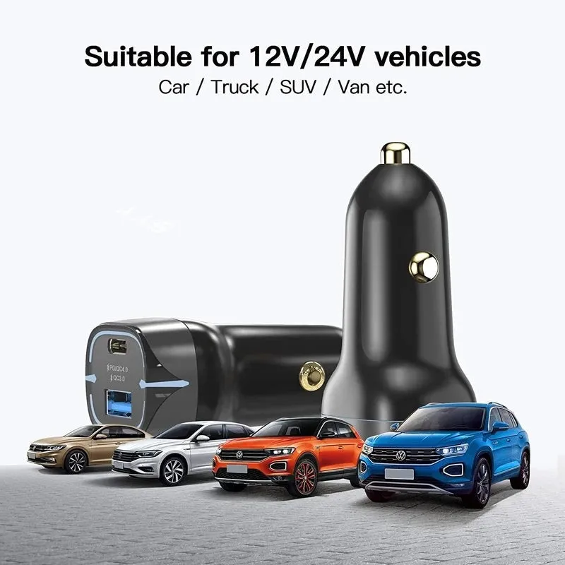 40w Usb Dual Port Fast Car  Charger Adapter, Compatible For