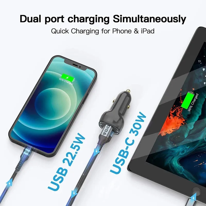 40w Usb Dual Port Fast Car  Charger Adapter, Compatible For
