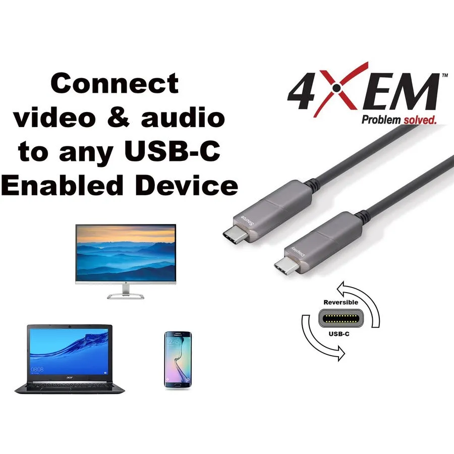 4XEM 30M Fiber USB Type-C Cable 4K@60HZ 21.6 Gbps 4XUSBCFIBER30M