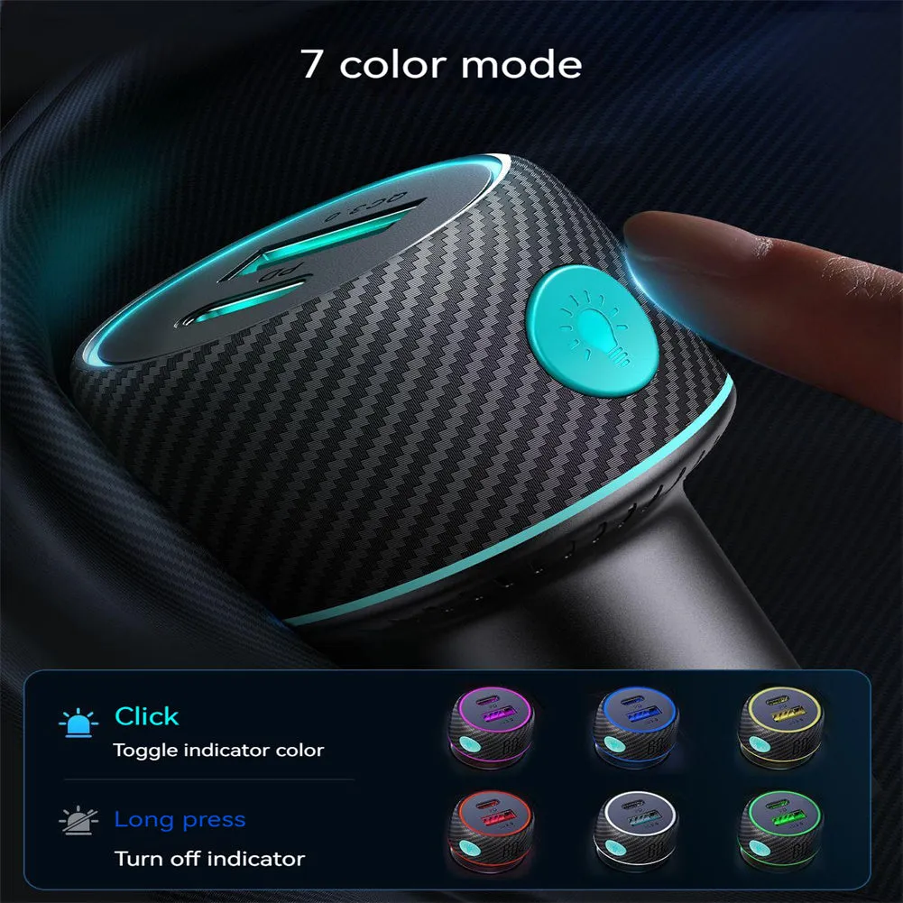 60w High-power Car Charger Dual-port Button Switch Qc3.0 Pd Fast