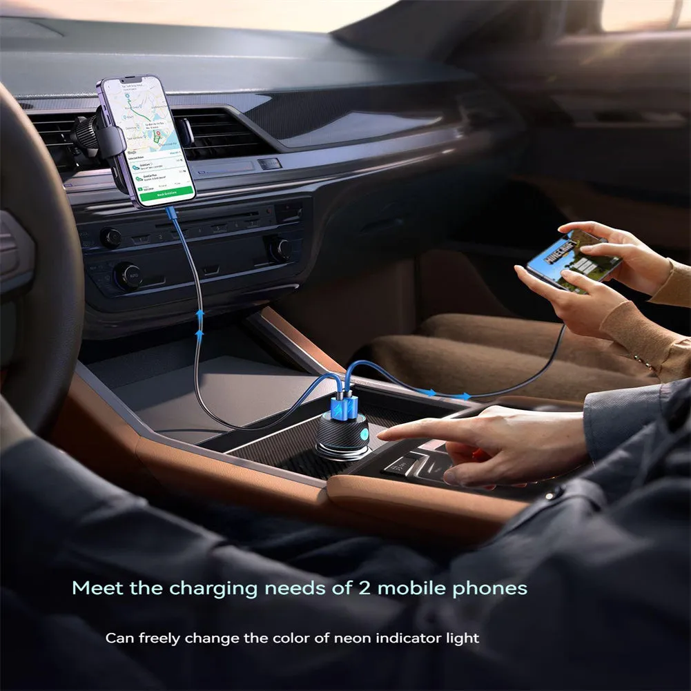 60w High-power Car Charger Dual-port Button Switch Qc3.0 Pd Fast