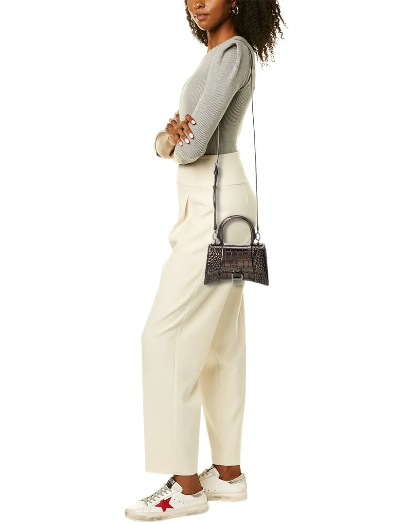 Balenciaga Hourglass Xs Croc-Embossed Leather Top Handle Satchel
