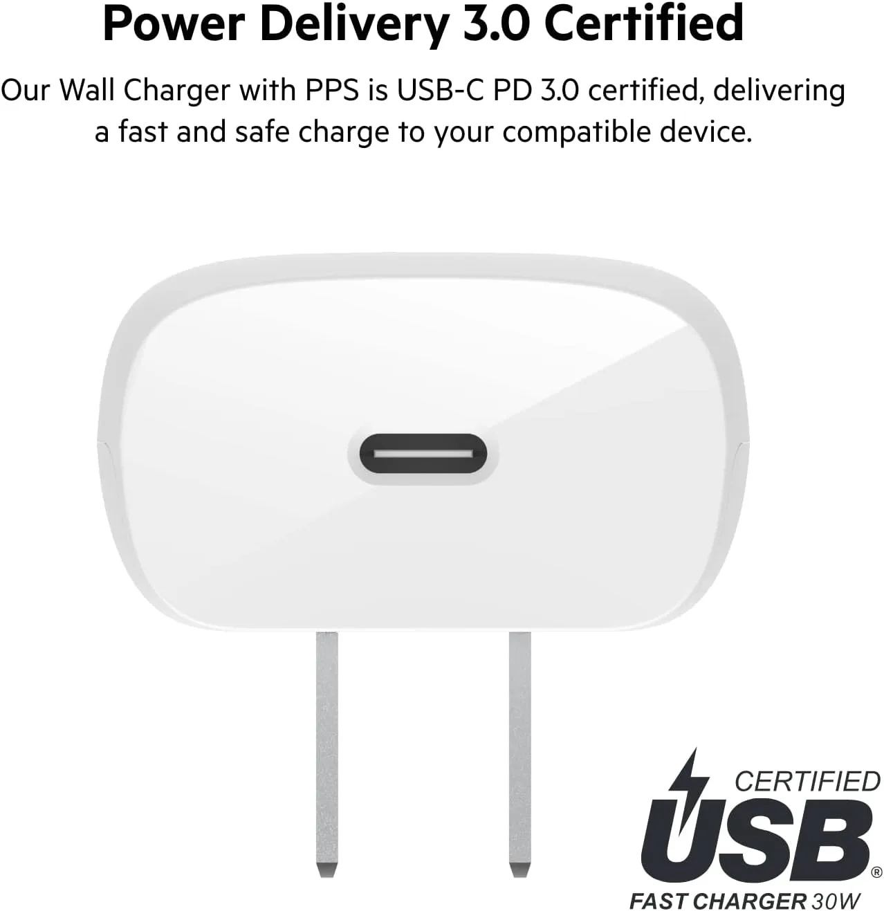 Belkin 30W USB-C Wall Charger with USB-C to C Cable, PPS, Powerdelivery, USB-IF Certified PD 3.0 Fast Charging for Apple Iphone 16 Series, Ipad Pro, Samsung Galaxy S24, Google Pixel, and More - White