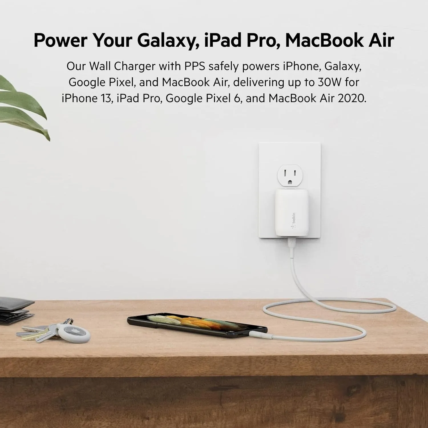 Belkin 30W USB-C Wall Charger with USB-C to C Cable, PPS, Powerdelivery, USB-IF Certified PD 3.0 Fast Charging for Apple Iphone 16 Series, Ipad Pro, Samsung Galaxy S24, Google Pixel, and More - White