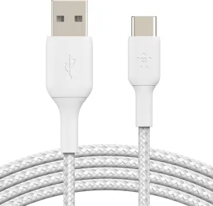 Belkin Boostcharge Braided USB-C Cable (2M/6.6Ft), USB-C to USB-A Cable, USB Type-C Cable for Iphone 16 Series, Samsung Galaxy S24, Note20, Pixel 8, Pixel 7, Ipad Pro, Nintendo Switch, & More - White