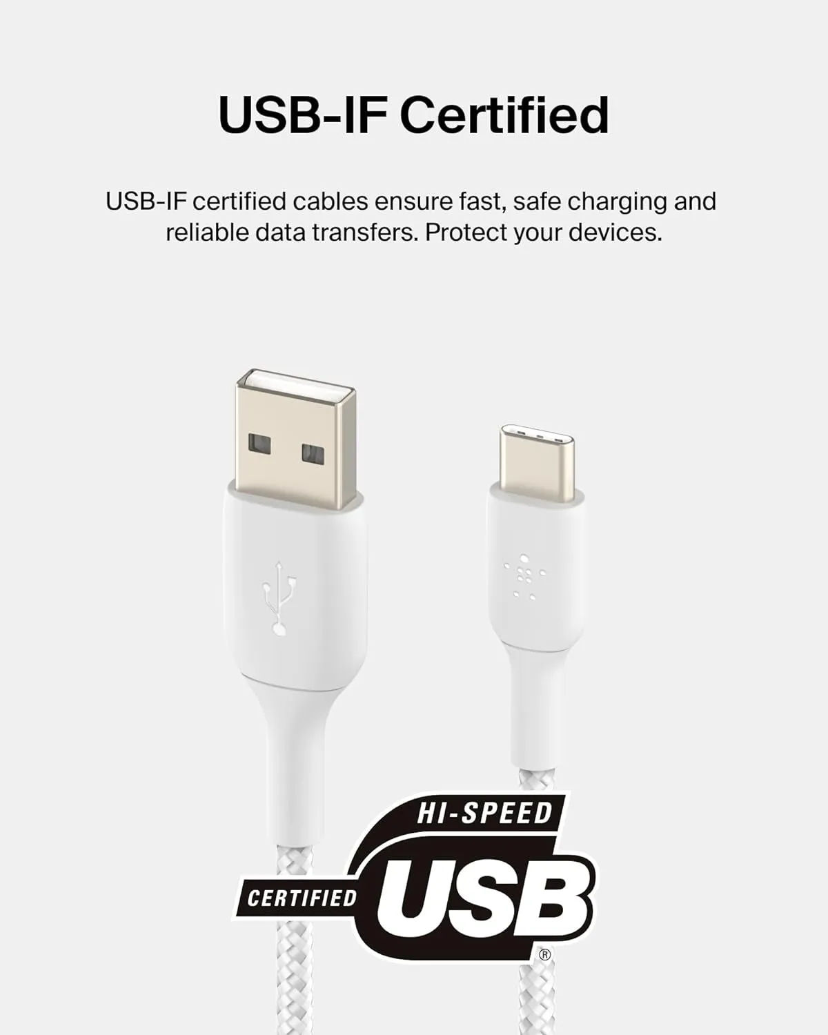 Belkin Boostcharge Braided USB-C Cable (2M/6.6Ft), USB-C to USB-A Cable, USB Type-C Cable for Iphone 16 Series, Samsung Galaxy S24, Note20, Pixel 8, Pixel 7, Ipad Pro, Nintendo Switch, & More - White