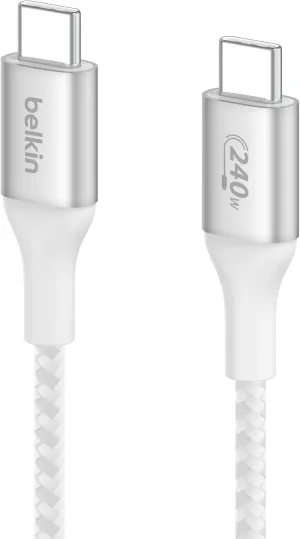 Belkin Boostcharge USB-C to USB-C Power Cable (2M, 6.6Ft), Fast Charging Cable with 240W Power Delivery, USB-IF Certified, Compatible with Macbook Pro, Chromebook, Samsung Galaxy, Ipad, & More - White