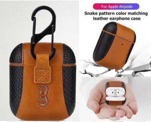 Brown Snake Skin Airpod Casing 1,2