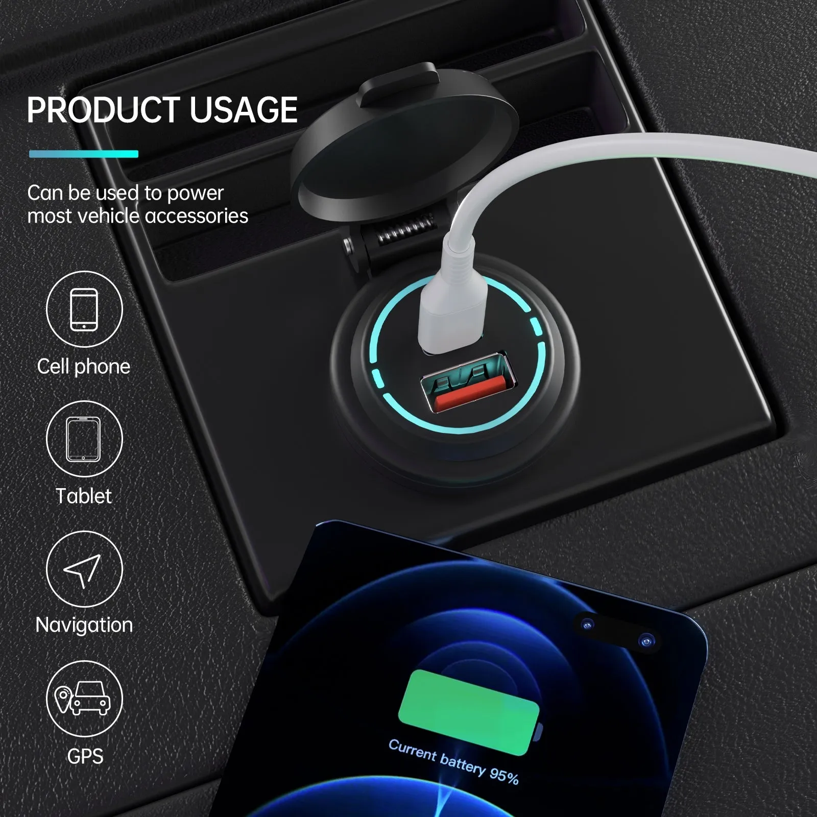Car Mobile Phone Charger Dual-port Fast Charging 12-24V Usb Power