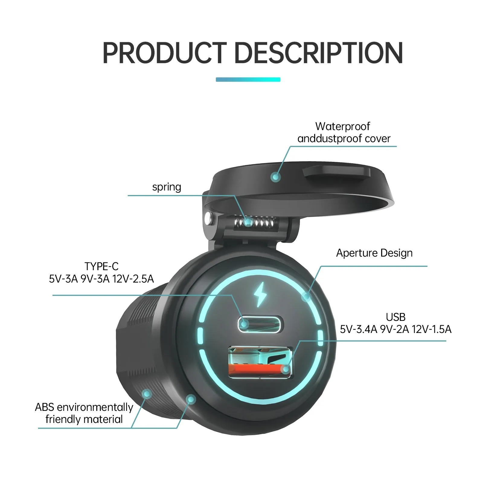 Car Mobile Phone Charger Dual-port Fast Charging 12-24V Usb Power
