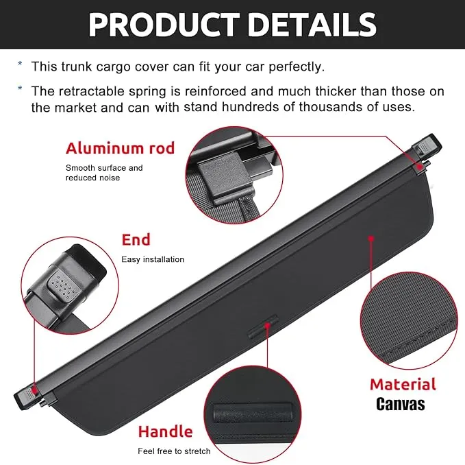 Cargo Cover for Rivian R1S 2020-2024, Trunk Cargo Cover Shielding Shade Privacy Screen（Canvas）
