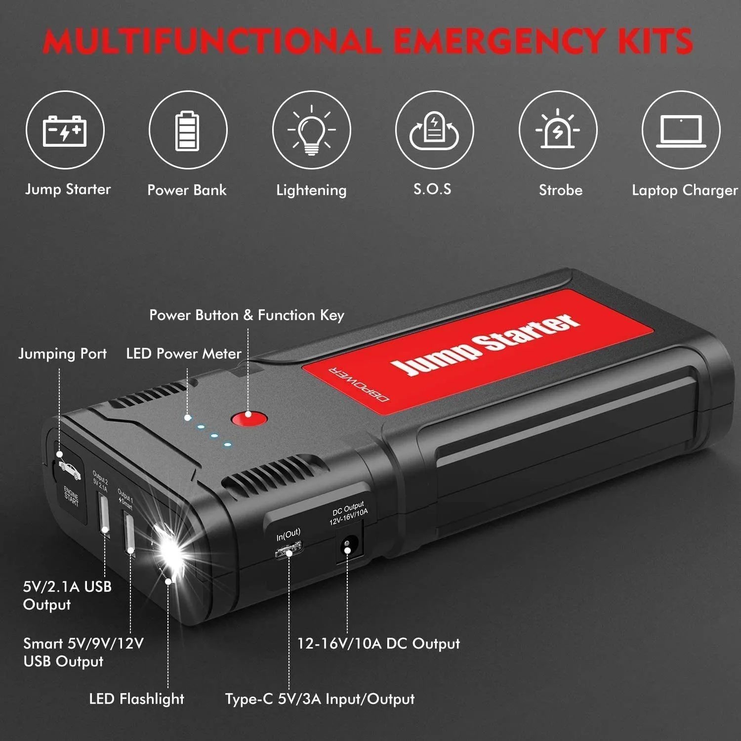 DBPOWER 2500A 21800mAh Portable Car Jump Starter- for up to 8.0L