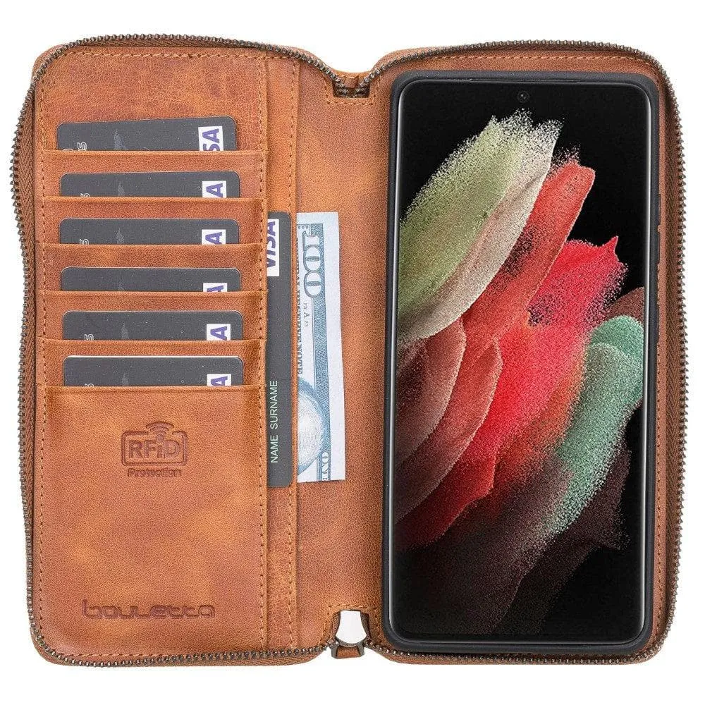 Detachable Leather Zipper Wallet Cases for Samsung Galaxy S21 Series