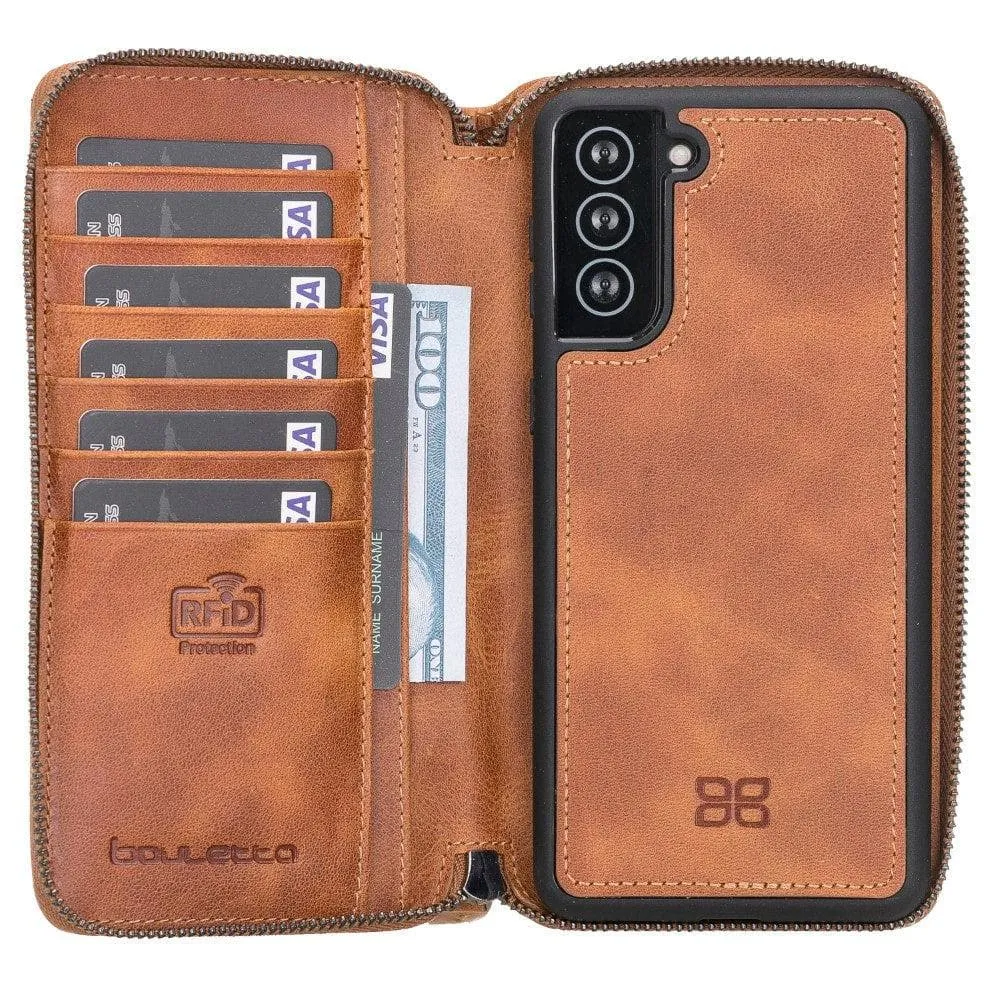 Detachable Leather Zipper Wallet Cases for Samsung Galaxy S21 Series