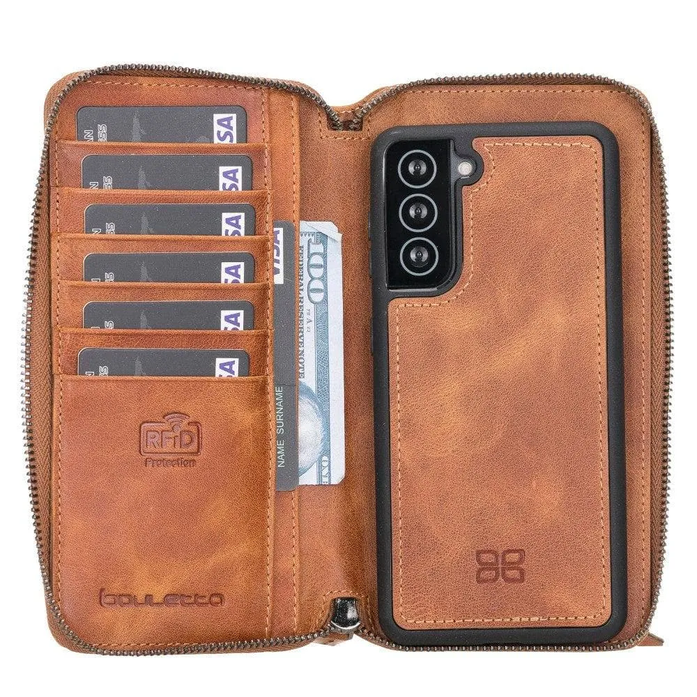Detachable Leather Zipper Wallet Cases for Samsung Galaxy S21 Series