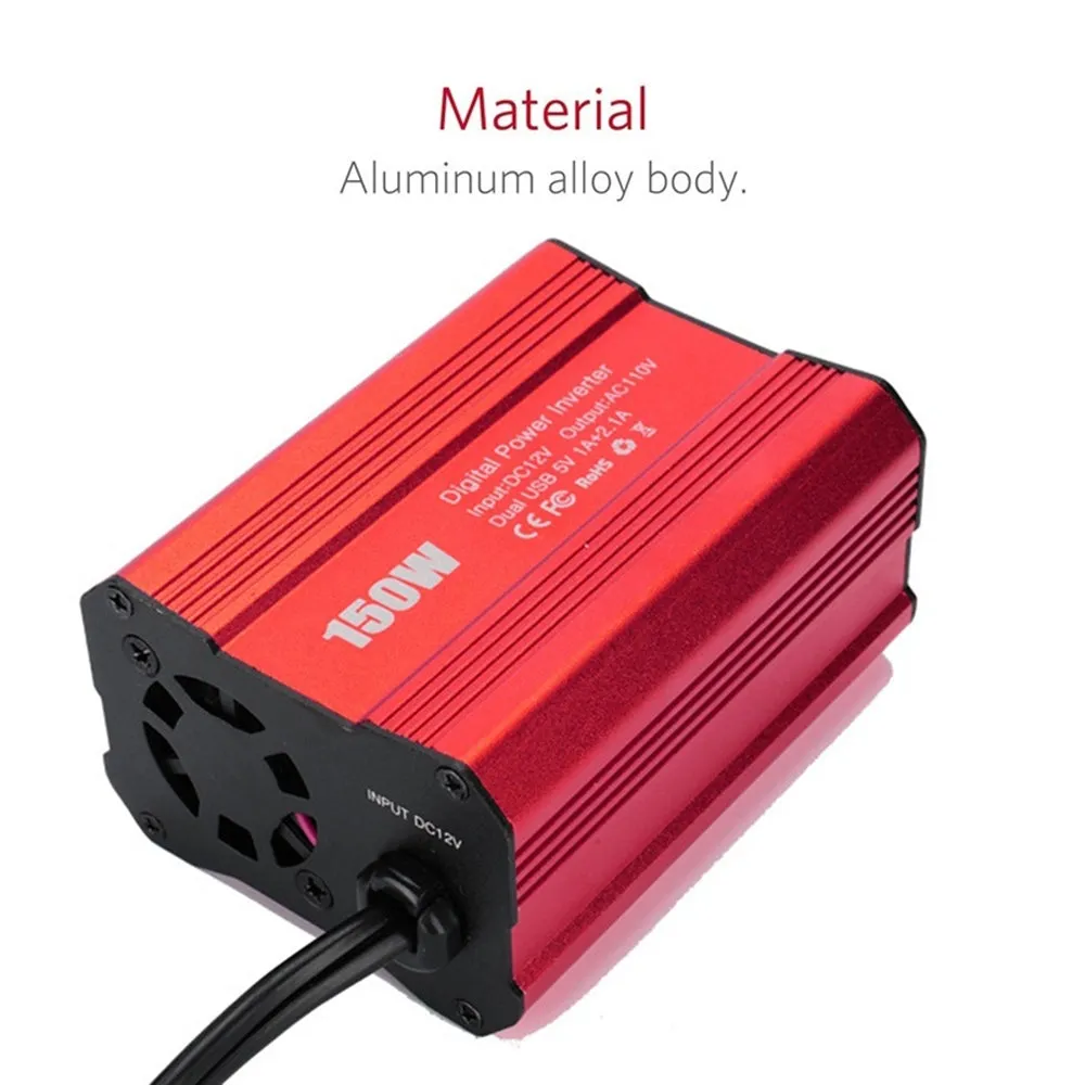 Dual USB 150W DC 12V to AC 110V/220V Power Converter Car Charger