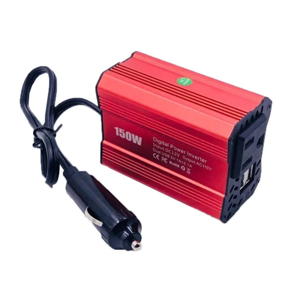 Dual USB 150W DC 12V to AC 110V/220V Power Converter Car Charger