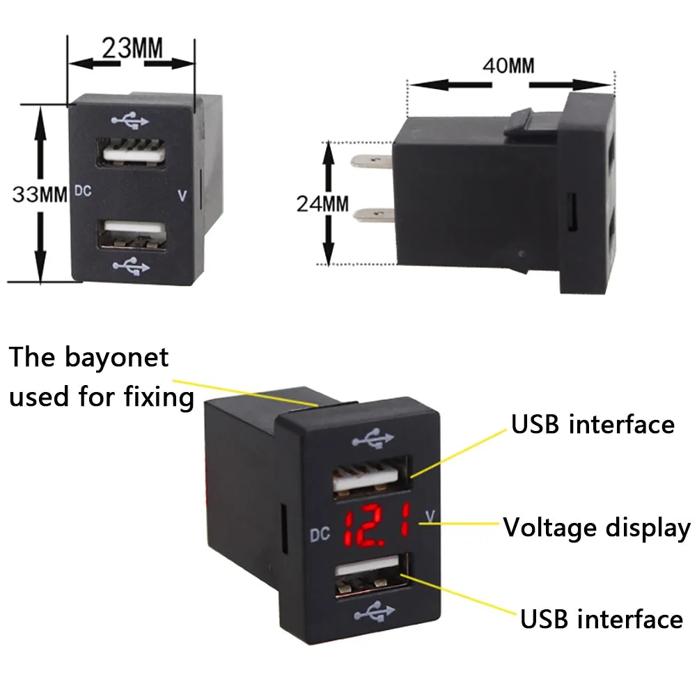 Dual Usb Car Charger Digital Voltmeter Display Real-Time Quick