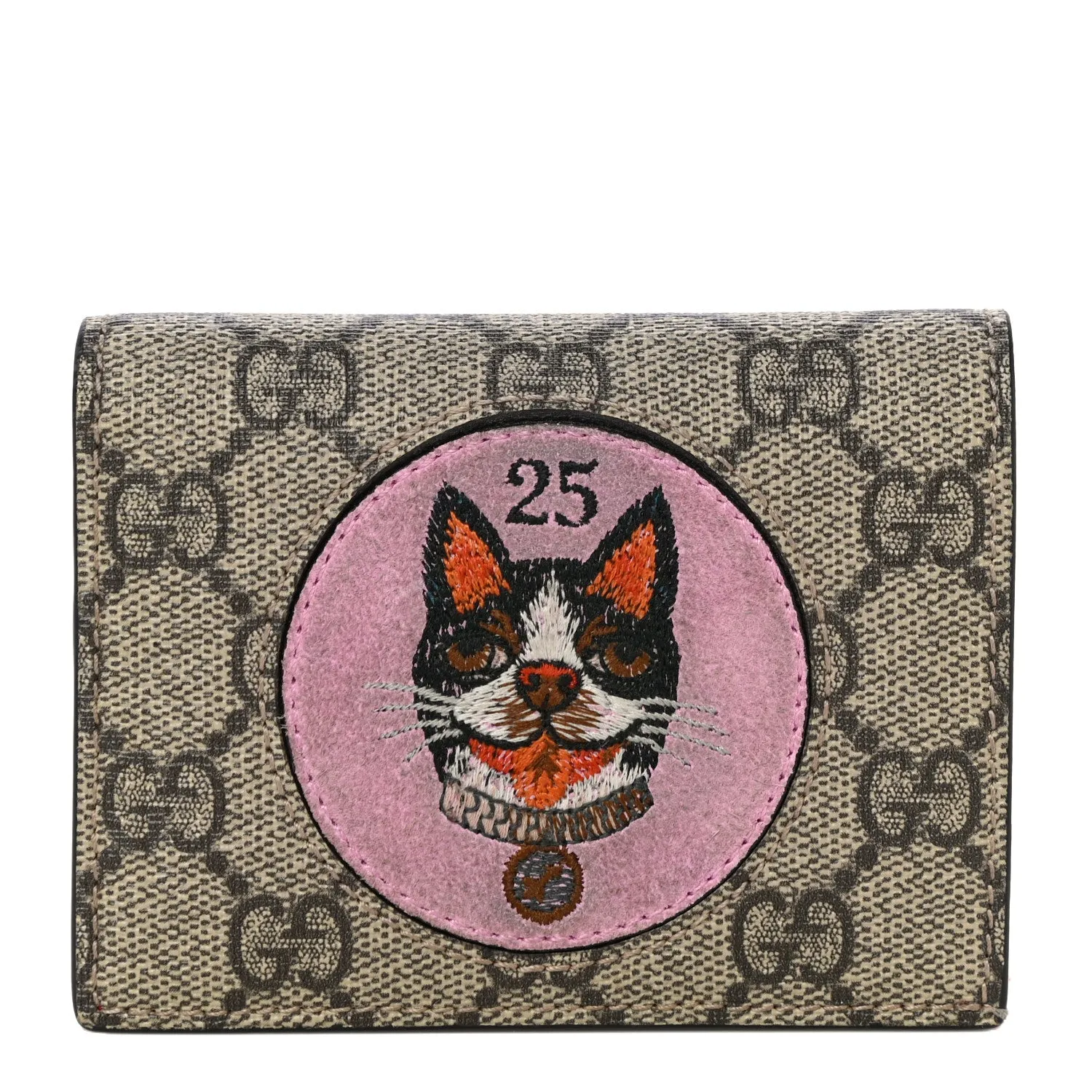 Gucci Dog Brown 25 GG Card Case Pink Leather Small Wallet Red Italy Bosco Bag NEW