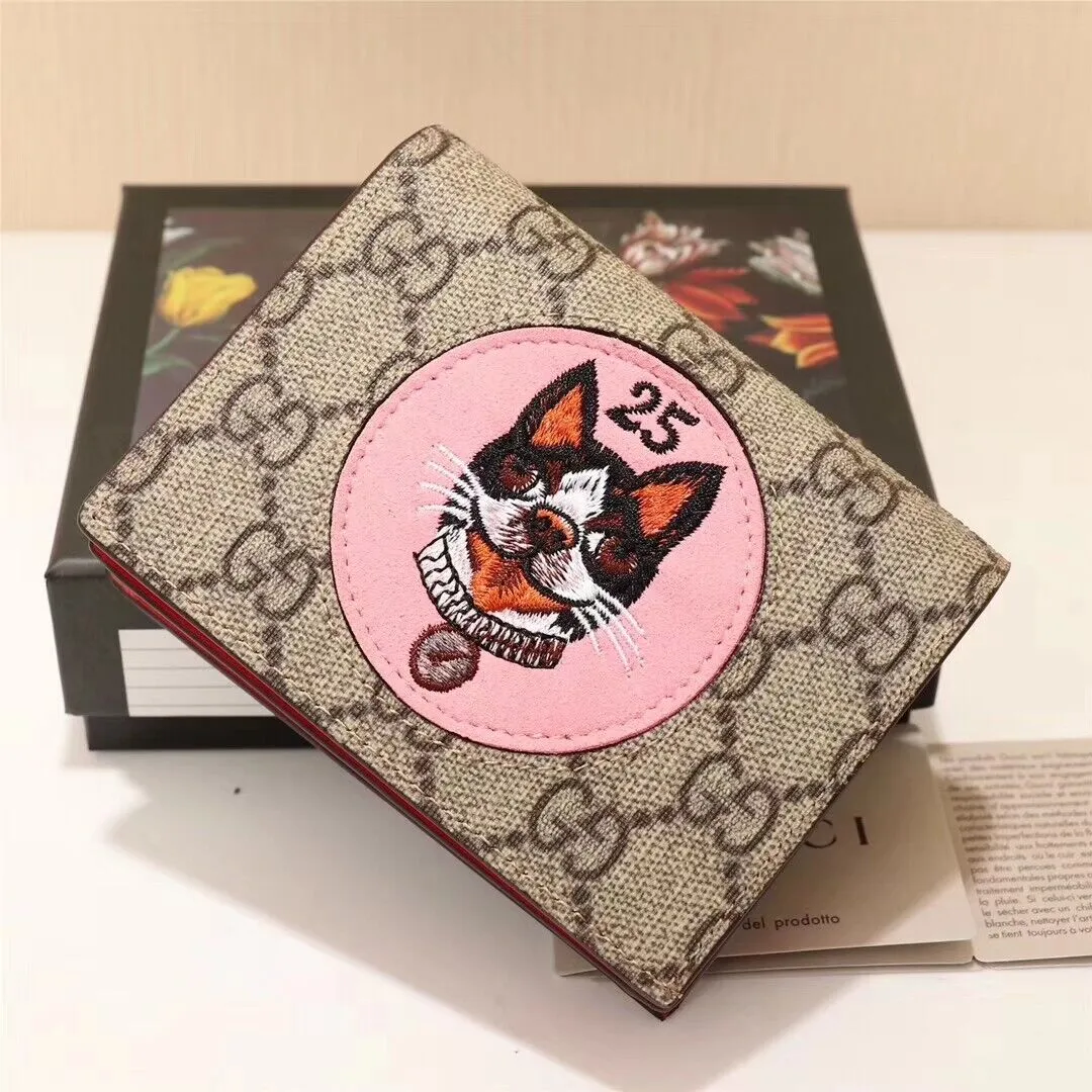 Gucci Dog Brown 25 GG Card Case Pink Leather Small Wallet Red Italy Bosco Bag NEW