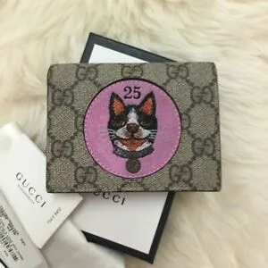 Gucci Dog Brown 25 GG Card Case Pink Leather Small Wallet Red Italy Bosco Bag NEW