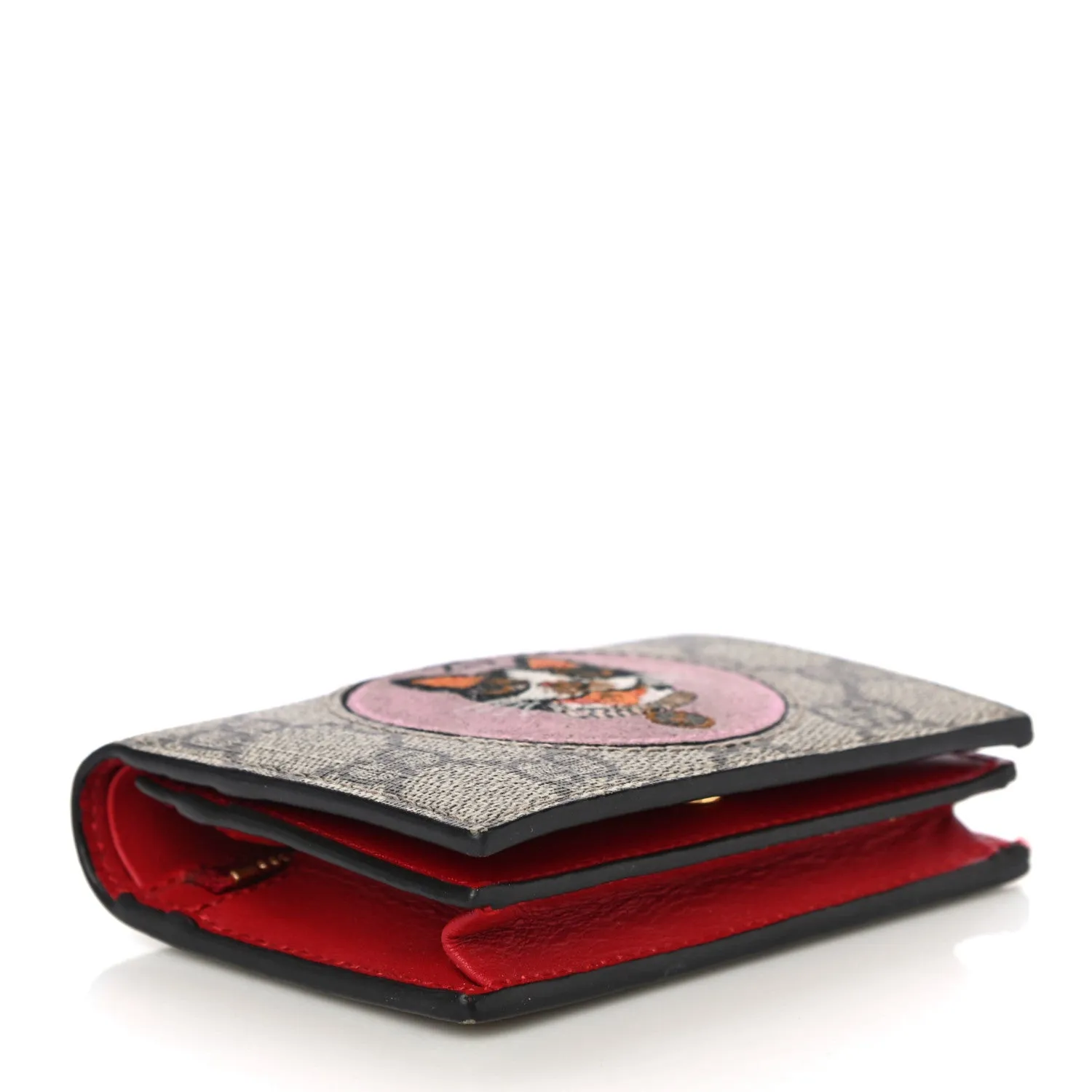 Gucci Dog Brown 25 GG Card Case Pink Leather Small Wallet Red Italy Bosco Bag NEW