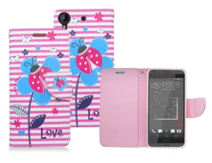 HTC DESIRE 555 / 530 PINK FLOWER ILLUTION LEATHER WALLET CASE