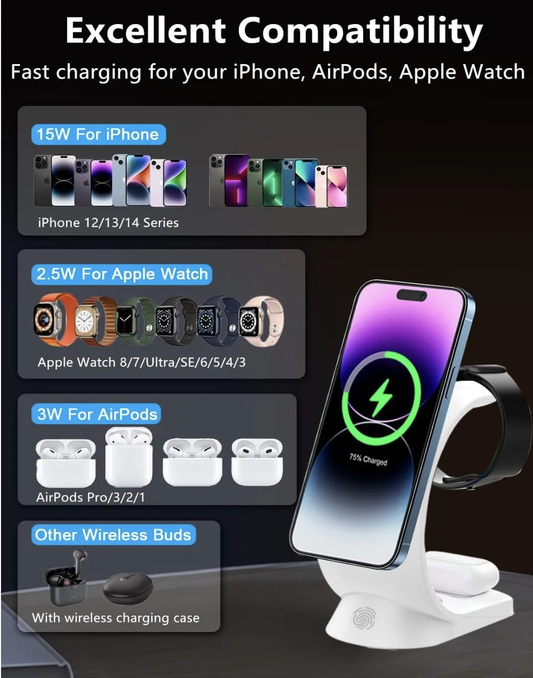 LED Wireless Charging Station - iPhone, iWatch, AirPods (The C Lamp)