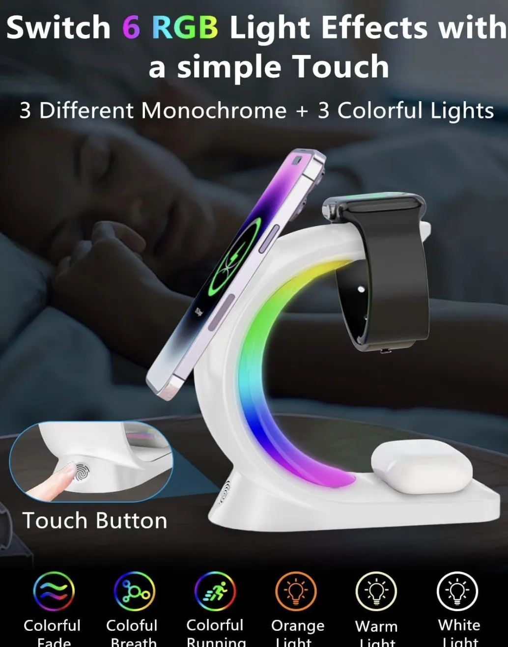LED Wireless Charging Station - iPhone, iWatch, AirPods (The C Lamp)