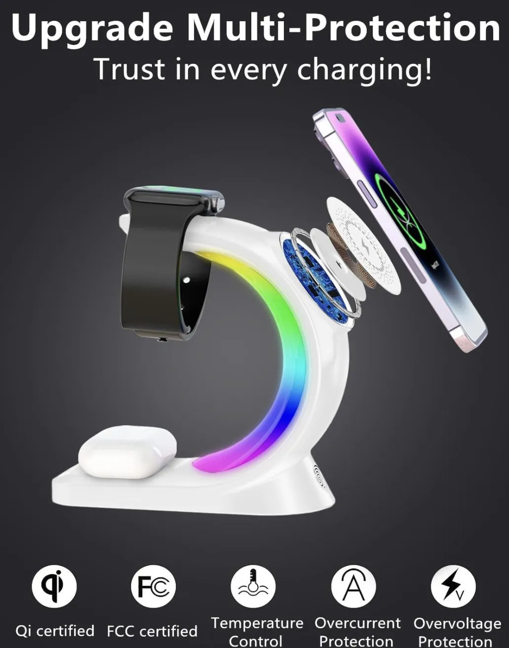 LED Wireless Charging Station - iPhone, iWatch, AirPods (The C Lamp)