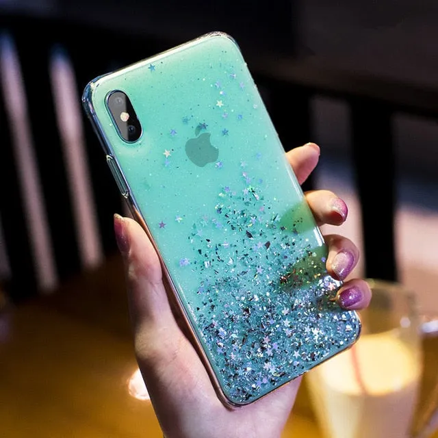 Luxury Bling Glitter Stars Sequins Case For iPhone 11 Pro XS MAX XR X Transparent Silicone Case For iphone 8 7 6 6S Plus Cover