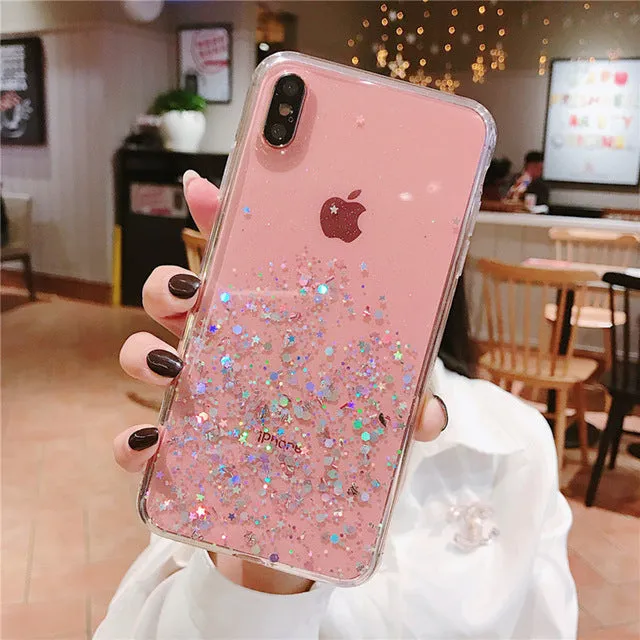 Luxury Bling Glitter Stars Sequins Case For iPhone 11 Pro XS MAX XR X Transparent Silicone Case For iphone 8 7 6 6S Plus Cover