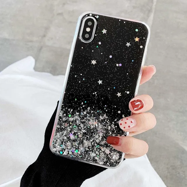 Luxury Bling Glitter Stars Sequins Case For iPhone 11 Pro XS MAX XR X Transparent Silicone Case For iphone 8 7 6 6S Plus Cover