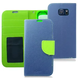 SAMSUNG GALAXY S6/G920 LIME GREEN/BLUE LEATHER WALLET CASE