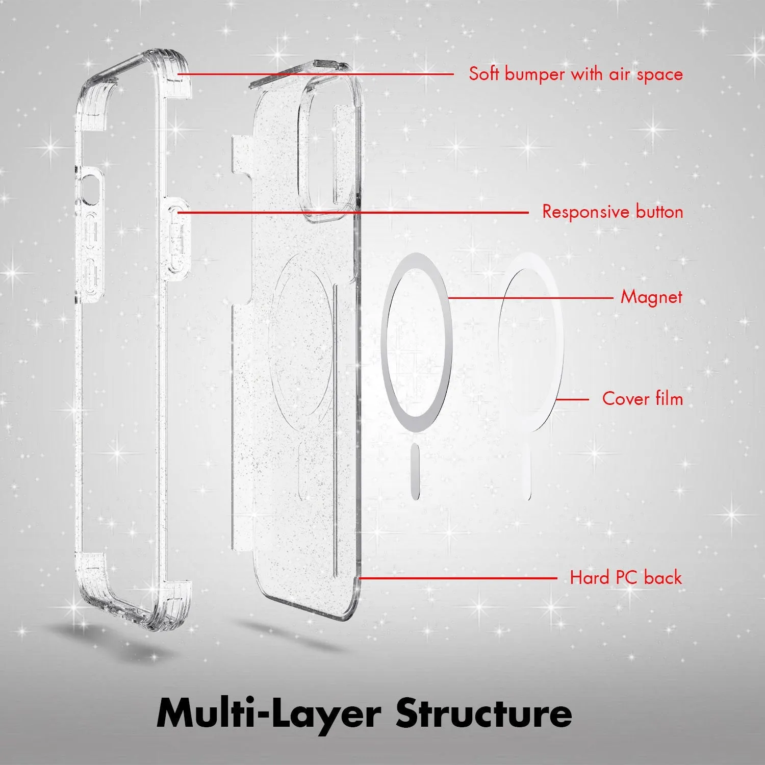 Tough On iPhone 12 Pro Max Case Glitter Stardust with Magsafe